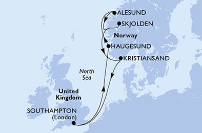 Southampton,Haugesund,Alesund,Skjolden,Kristiansand,Southampton